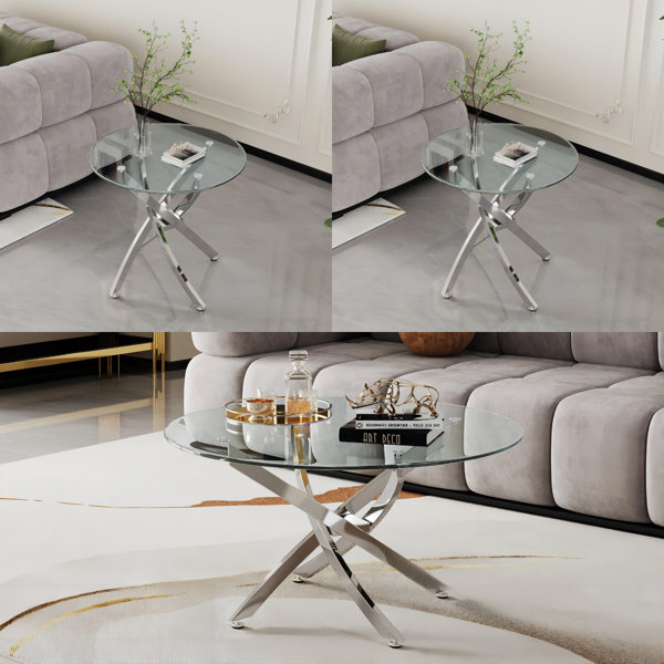 Westco Furniture 3 Piece Glass Top Living Room Table Set & Reviews